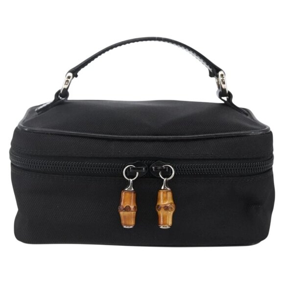 GUCCI Bamboo Vanity Hand Bag Nylon Black Silver Auth - Picture 2 of 16